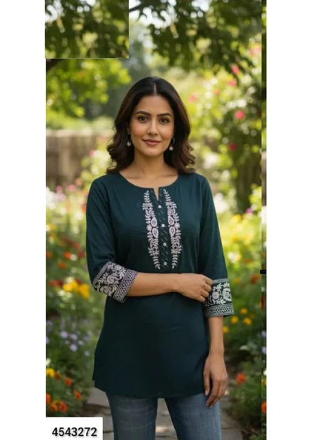 Naisha K 413 Cotton Flax Embroidery Work Casual Wear Top Wholesale In India